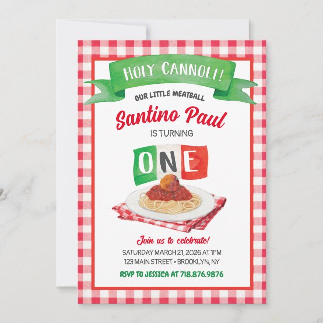 Little MEATBALL 1st BIRTHDAY INVITATION  (Front)