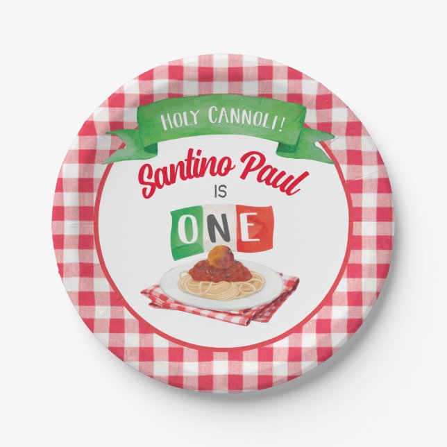 Little MEATBALL 1st BIRTHDAY  Paper Plates (Front)
