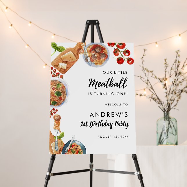 Little Meatball 1st Birthday Party Welcome Sign (In Situ (Stand))