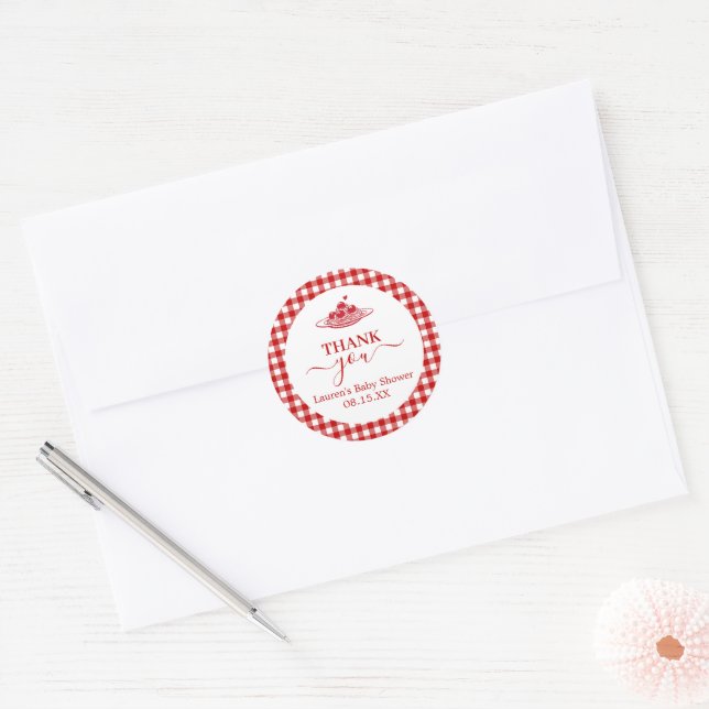 Little Meatball Baby Shower Round Sticker (Envelope)