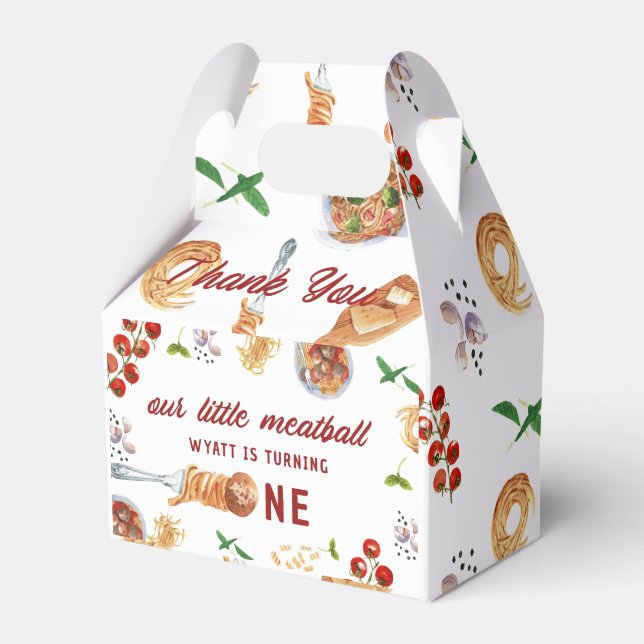 Little Meatball First Birthday  Favor Boxes (Front Side)