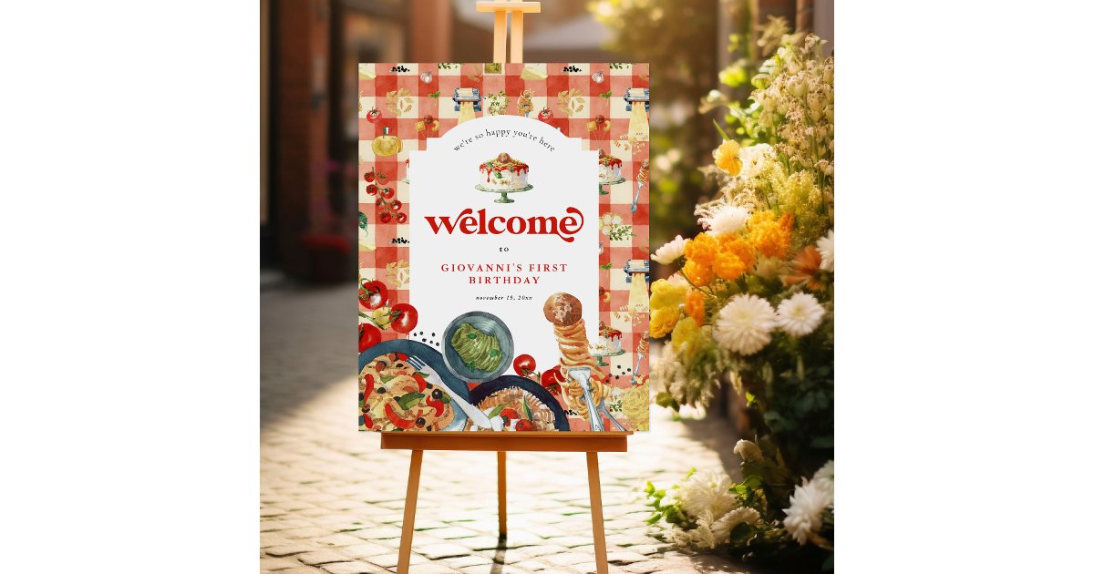 Little Meatball Holy Ravioli Birthday Welcome Sign | Zazzle