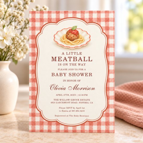 Little Meatball Neutral Gingham or plaid baby shower invitation
