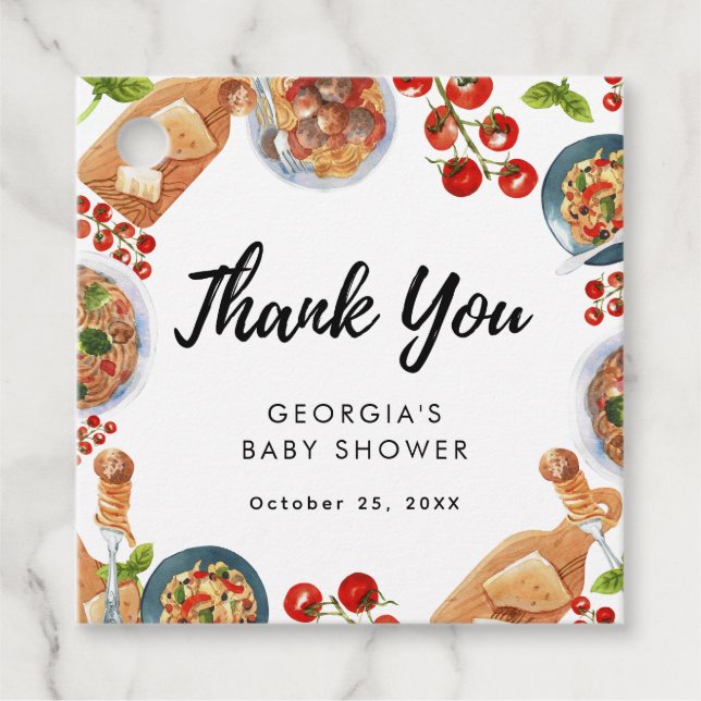 Little Meatball Italian Food Baby Shower Thank You Favor Tags (Front)