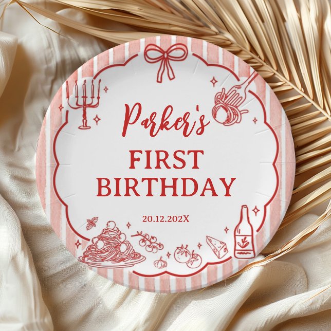 Little Meatball Italian Pasta Birthday Party Paper Plates (Creator Uploaded)