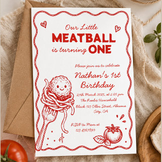 Little Meatball Italian Pasta First Birthday Invitation