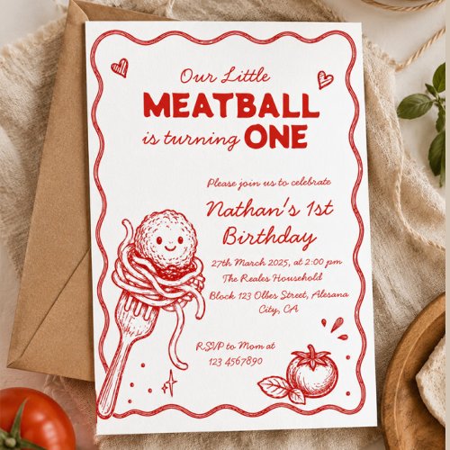 Little Meatball Italian Pasta First Birthday Invitation
