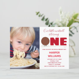 Little Meatball Turning One Photo First Birthday Invitation