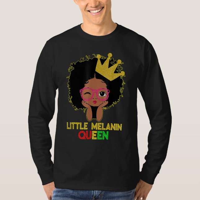 Little Melanin Queen Cute Kids Girls Black History T-Shirt (Front)