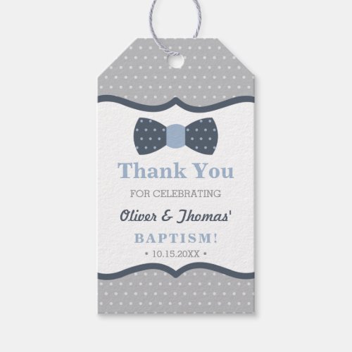 Little Men Thank You Tag Blue Gray Baptism Gift Tags