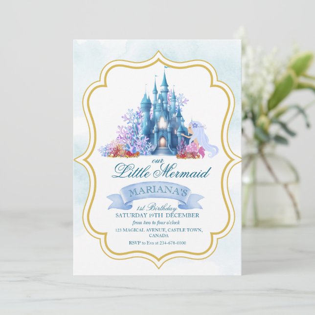 Little Mermaid 1st Birthday Invitation (Standing Front)