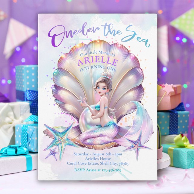 Little Mermaid 1st Birthday ONEder The Sea Mermaid Invitation (Little Mermaid 1st Birthday ONEder The Sea Mermaid Invitation)