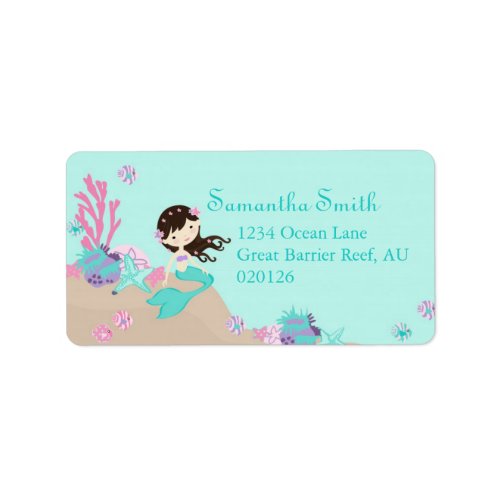 Little Mermaid Address Label Brunette