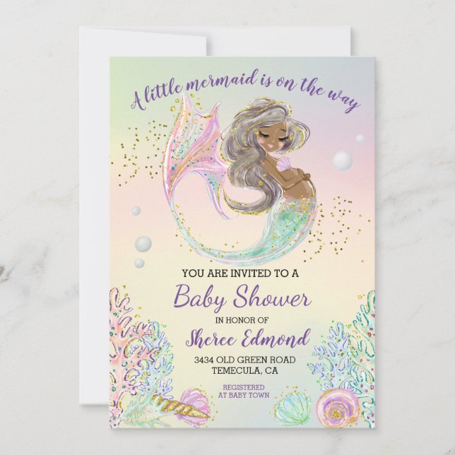  Little Mermaid African American Baby Shower  Invitation (Front)