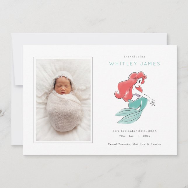 Little Mermaid Ariel Girl Birth Announcement (Front)