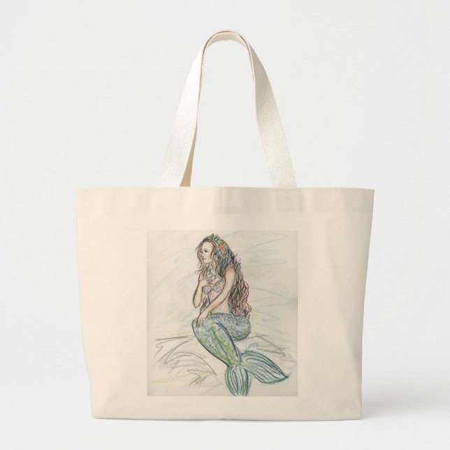 Little Mermaid Art Custom Tote Beach Bag (Front)