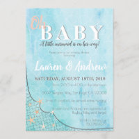 Little Mermaid Baby Shower Blue Watercolor Fish Invitation