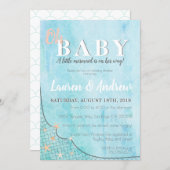 Little Mermaid Baby Shower Blue Watercolor Fish Invitation (Front/Back)