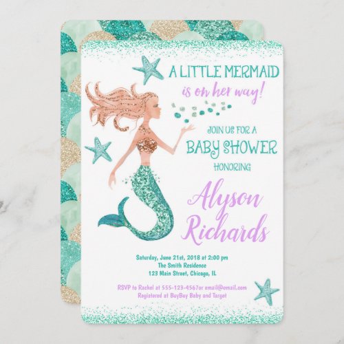 Little mermaid baby shower girl under the sea invitation