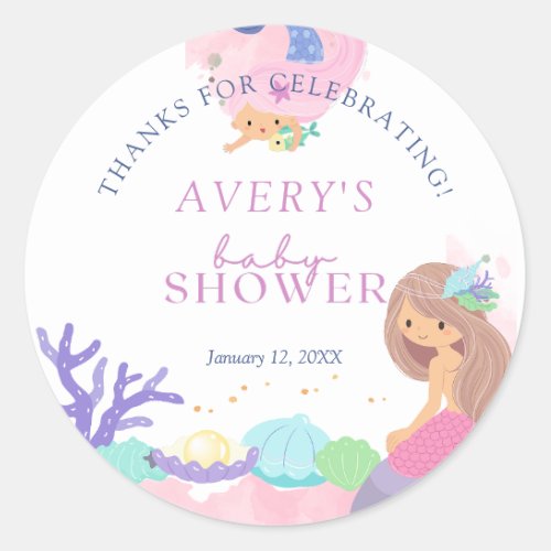 Little Mermaid Baby Shower Thank You Classic Round Sticker