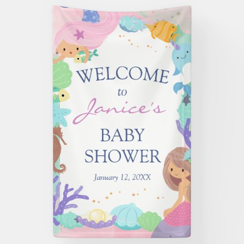 Little Mermaid Baby Shower Welcome Sign Banner