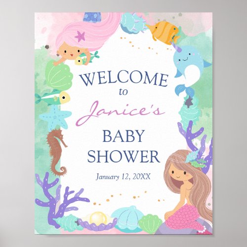 Little Mermaid Baby Shower Welcome Sign Poster