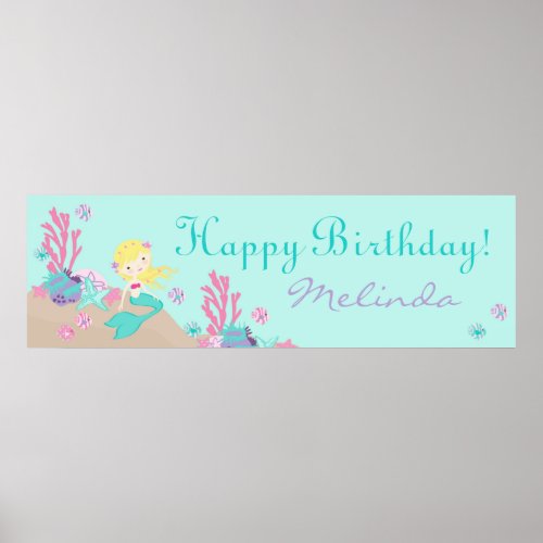 Little Mermaid Birthday Banner Blond Poster