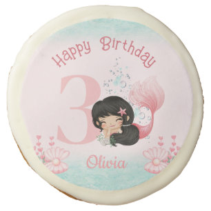 Little Mermaid Birthday Dark Hair Pink Sugar Cookie