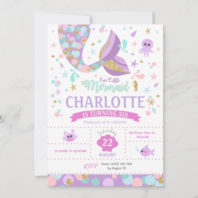 Little Mermaid Birthday Invitation Under the Sea (Front)