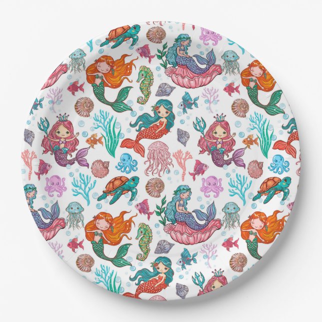 Little Mermaid Birthday Paper Napkin Plates (Front)