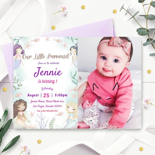 Little Mermaid Birthday Party Under The Sea Party Invitation