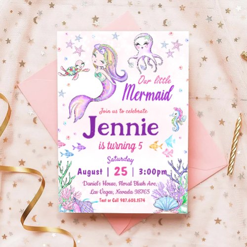 Little Mermaid Birthday Party Under The Sea Party Invitation