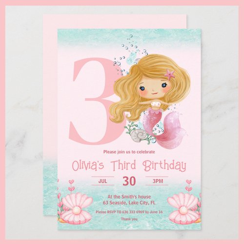 Little Mermaid Birthday Pink Invitation