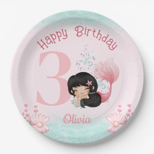 Little Mermaid Birthday Pink Paper Plates