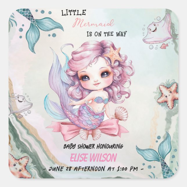 Little Mermaid bow is on the way baby shower2 Square Sticker (Front)