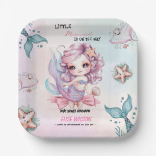 Little Mermaid bow is on the way baby shower3 Paper Plates