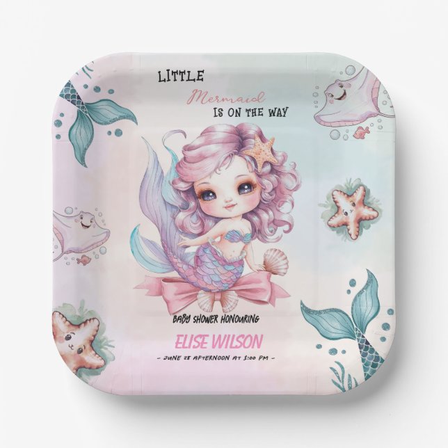 Little Mermaid bow is on the way baby shower3 Paper Plates (Front)