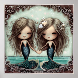 Little Mermaid cute blue long dress girl’s gift  Poster