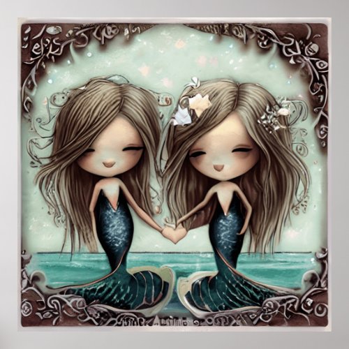 Little Mermaid cute blue long dress girls gift  Poster