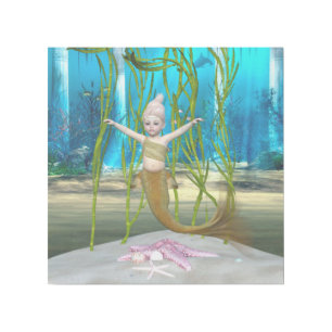 Little Mermaid Cute Fantasy Girl, Blue Ocean Gallery Wrap