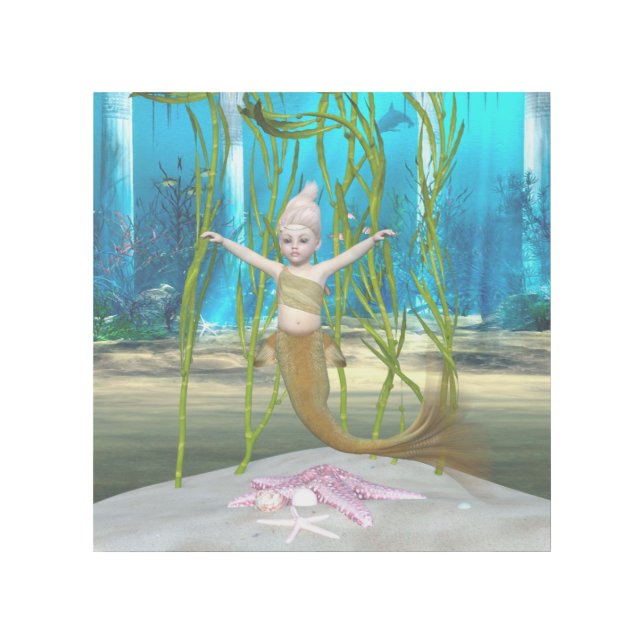 Little Mermaid Cute Fantasy Girl, Blue Ocean Gallery Wrap (Front)