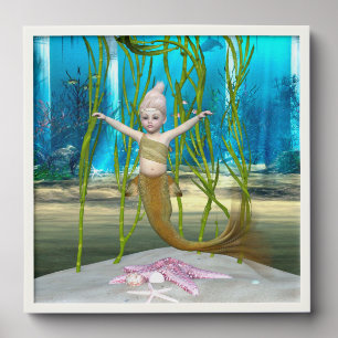Little Mermaid Cute Fantasy Girl, Blue Ocean Peel And Stick Photo Tile