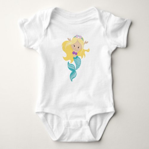 Little Mermaid Cute Mermaid Blonde Hair Shells Baby Bodysuit