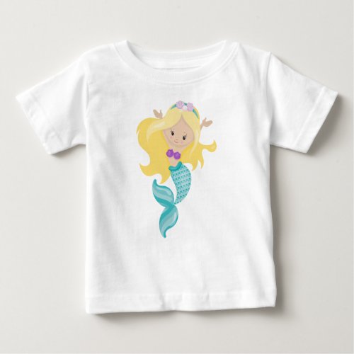 Little Mermaid Cute Mermaid Blonde Hair Shells Baby T_Shirt