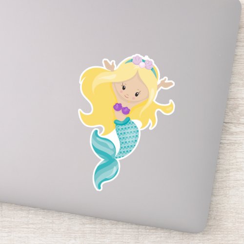 Little Mermaid Cute Mermaid Blonde Hair Shells Sticker