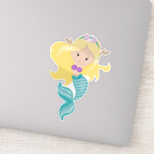 Little Mermaid Cute Mermaid Blonde Hair Shells Sticker