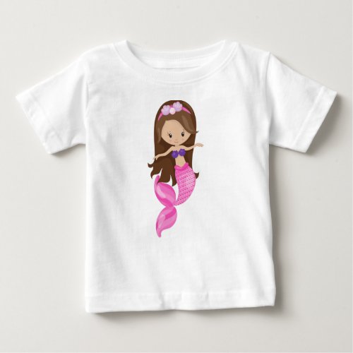 Little Mermaid Cute Mermaid Brown Hair Shells Baby T_Shirt