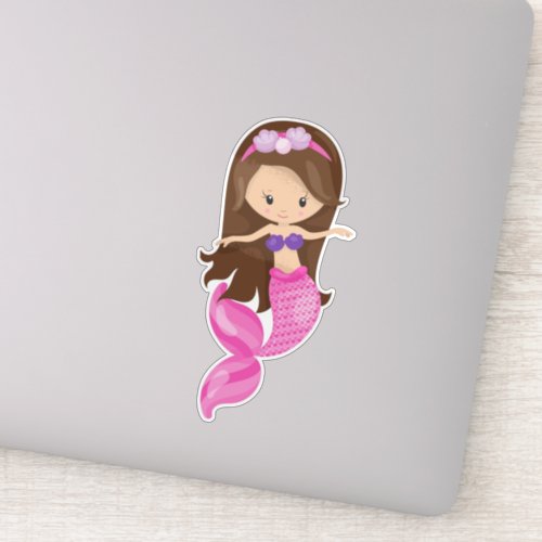 Little Mermaid Cute Mermaid Brown Hair Shells Sticker