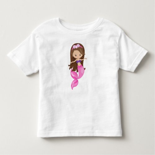 Little Mermaid Cute Mermaid Brown Hair Shells Toddler T_shirt