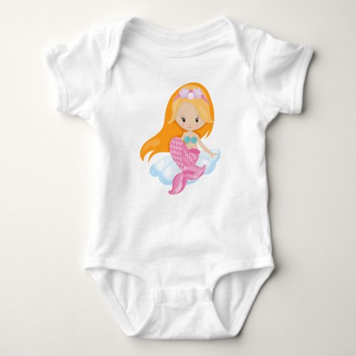 Little Mermaid Cute Mermaid Orange Hair Shells Baby Bodysuit